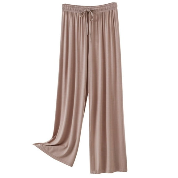 HNMKIU Women's Casual Pants Comfortable Straight Leg Trousers with Drawstring for Relaxed Home and Leisure Wear Cozy Pajama Pants Women Khaki,M