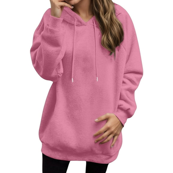 HNMKIU Women's Casual Solid Color Raglan Sleeve Pullover Hoodies for Women Comfortable Lightweight Warm Hooded Jacket 01_Pink,XXL