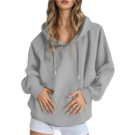 HNMKIU Women's Casual Solid Color Raglan Sleeve Pullover Hoodies for Women Comfortable Soft Lightweight Loose Fit 03_Light Gray,S