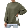 thumbnail image 1 of HNMKIU Women's Casual Solid Color Side Zipper Hoodless Long Sleeve Pullover Soft Comfortable Crewneck Sweatshirt for Everyday Outfits 06_Green,L, 1 of 5