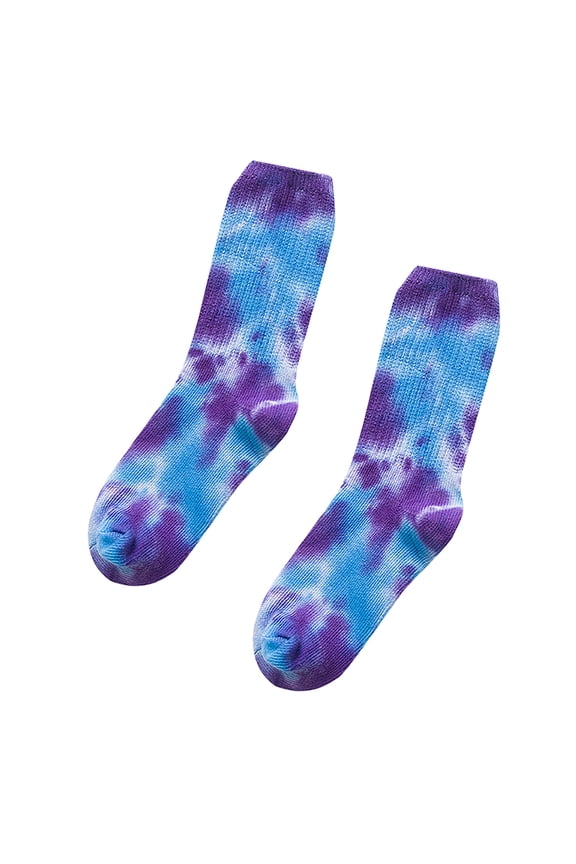 Women's Casual Tie Dye Mid Calf Socks Breathable Versatile Long Pile Comfortable Everyday Wear Dark Blue,One Size
