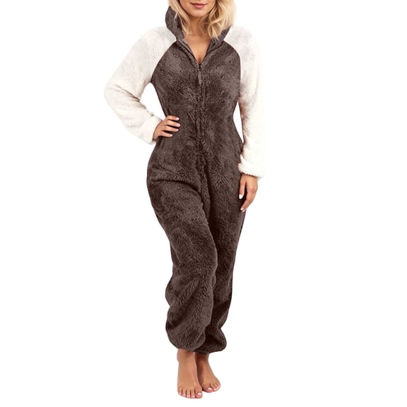 HNMKIU Women's Color Block Casual Comfort Hooded Long Sleeve Warm Jumpsuits for Women with Cat Ears Design for a Stylish and Cozy for Relaxed Days 04_,M