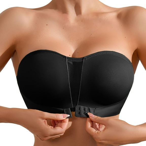 HNMKIU Women's Comfortable Large Thin Sagging Side Beauty Back Shining No Steel Ring Wrapping Strapless Bra 4-Black,S