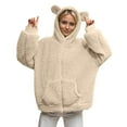 thumbnail image 1 of HNMKIU Women's Cozy Jacket with Bear Ears Hood Soft LambsZip Up Casual Womens Jackets for Autumn and Winter Seasons Cute Outerwear Khaki,XL, 1 of 5