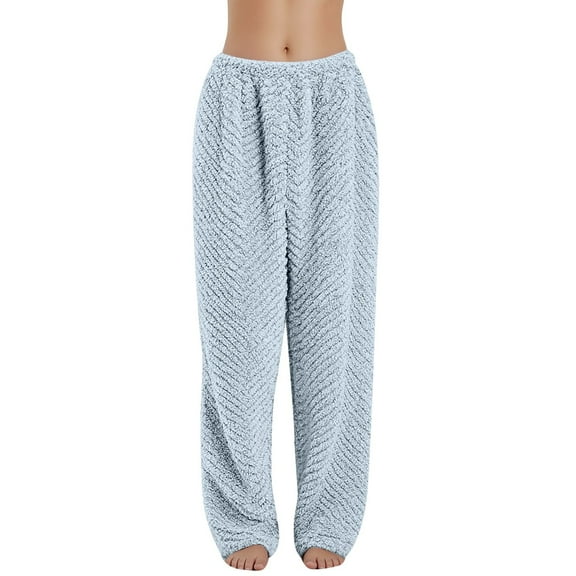 HNMKIU Women's Cozy Lined Flannel Sleepwear Pants Soft Warm Wear for Relaxation and Comfort 01_Light Blue,L