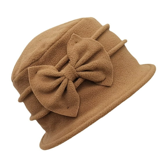 HNMKIU Women’s Double Layer Bucket Hat Thick Warm Winter Hat with Elegant Bow Korean European Style Bucket Hats for Woman 02_Gold,One Size