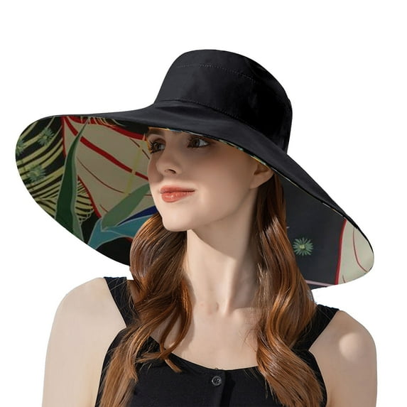 HNMKIU Women's Double Visor Sun Hat with Extra Wide Brim for and Stylish Outdoor Wear Black,One Size
