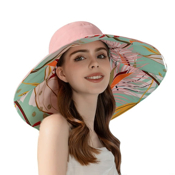 HNMKIU Women's Double Visor Sun Hat with Extra Wide Brim for and Stylish Outdoor Wear Pink,One Size