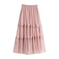 thumbnail image 1 of HNMKIU Women's Fashion Casual Lace Mesh Skirt Long Fairy Long Skirts for Women with Elegant Heavy Industry Stitching and Semi-Formal Mid Length Z1107b-Pink,One Size, 1 of 4