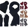 thumbnail image 1 of HNMKIU Women's Fashion Casual Solid Color Knitted Warm Woolen Hat Scarf Three Piece Winter Set Black - One Size, 1 of 6