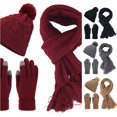 thumbnail image 1 of HNMKIU Women's Fashion Casual Solid Color Knitted Warm Woolen Hat Scarf Three Piece Winter Set Red - One Size, 1 of 6