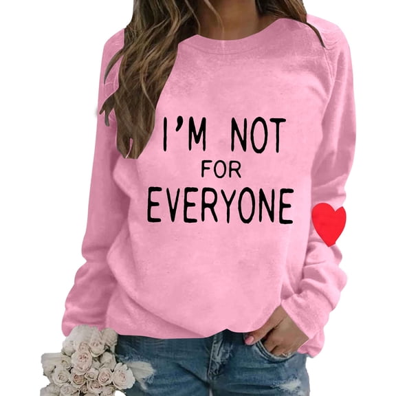 HNMKIU Women's Fashion Casual Solid Color Loose Fit Long Sleeve Letter Print Round Neck Crew Neck Sweatshirts Women 03_Pink,L