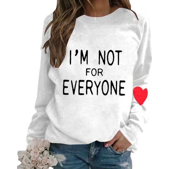 HNMKIU Women's Fashion Casual Solid Color Loose Fit Long Sleeve Letter Print Round Neck Crew Neck Sweatshirts Women 03_White,XXL