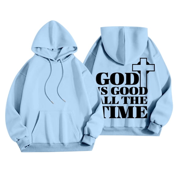 HNMKIU Women's Fashion Floral Print Hooded Sweatshirt Casual Long Sleeve Pullover Top for Daily Wear Hoodies for Women Sky Blue,L