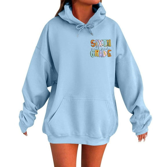 HNMKIU Women's Fashion Hoodies & Sweatshirts Casual Printed Pullover for Winter School Season Comfortable Lightweight Hoodie 07_Blue,L