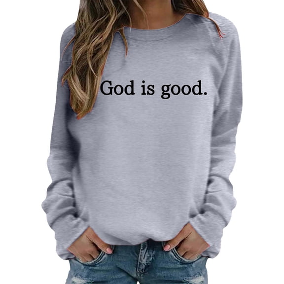 HNMKIU Women's Fashion Letter Print Hoodless Casual Long Sleeve Pullover Womens Sweatshirts Comfortable Loungewear Soft Crewneck Top 05_Light Gray,S