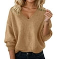 thumbnail image 1 of HNMKIU Women's Fashion Soft Plus Size V-Neck Solid Color Casual Pullover Sweater Comfortable Womens Cardigan Sweaters for Daily Wear Khaki,L, 1 of 4