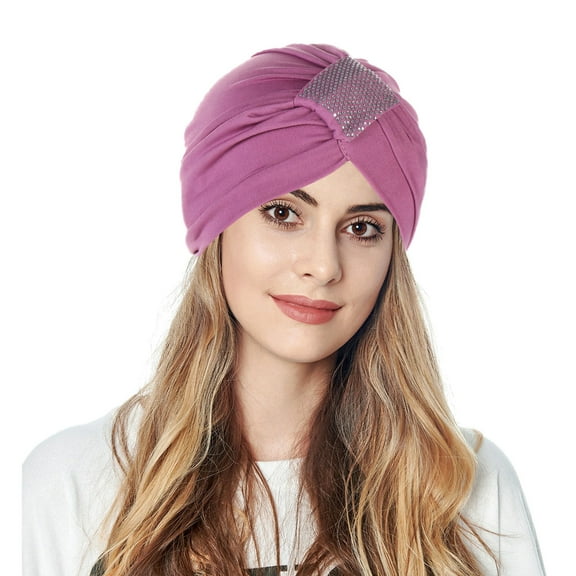 HNMKIU Women's Fashion Turban Knot Cap Pleated Headwrap for Sleep and Comfort Purple,One Size