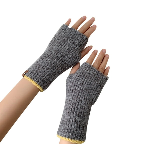 HNMKIU Women's Fashionable Half Knitted Wool Blend Gloves for Autumn Winter Seasonal Comfort and Warmth Grey,One Size