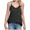thumbnail image 1 of HNMKIU Women's Fashionable Loose Fit Sequin V-Neck Sleeveless Casual Top for Daily Wear Black,L, 1 of 4
