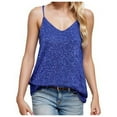 thumbnail image 1 of HNMKIU Women's Fashionable Loose Fit Sequin V-Neck Sleeveless Casual Top for Daily Wear Blue,M, 1 of 4