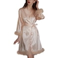 thumbnail image 1 of HNMKIU Women's Plush Pattern Robe for Women Bridal Dressing Gown Wedding Makeup Kimono Bathrobe for Bride and Bridesmaids Gold,L, 1 of 3