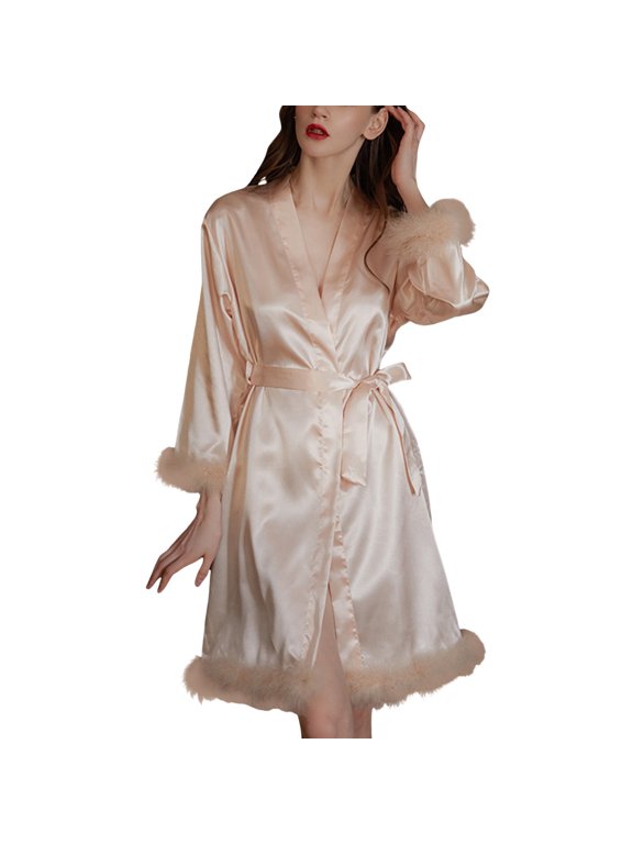 Women's Plush Pattern Robe for Women Bridal Dressing Gown Wedding Makeup Kimono Bathrobe for Bride and Bridesmaids Gold,XXL