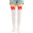 thumbnail image 1 of HNMKIU Women's Festive Thigh High Stockings Elegant Bowknot Pure Color Over The Knee Long Socks For Holiday Celebration White,One Size, 1 of 5