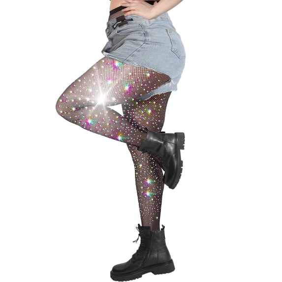 HNMKIU Women's Glittering High Elasticity Mesh Stockings with Encrusted Details and High Waist Design for a Shimmering Coffee,One Size