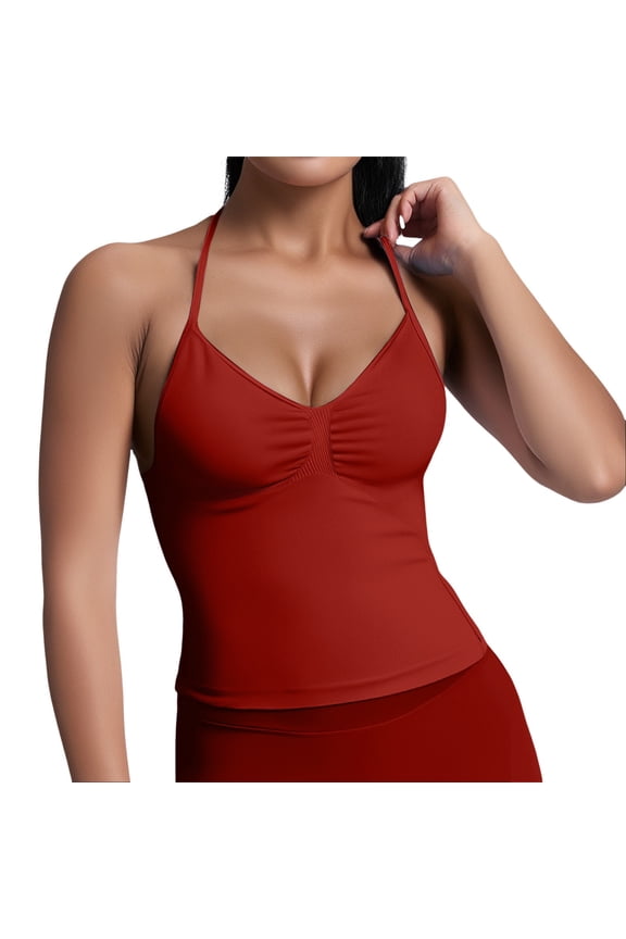 Women's High Elastic Nylon Seamless Sports Camisole with Chest Pad Beauty Back Fitness Yoga Top Tank Tops with Built in Bras ,M