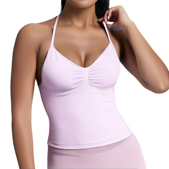 HNMKIU Women's High Elastic Nylon Seamless Sports Vest Top with Chest Cushion Design for Fitness and Yoga Activities,Sizes S