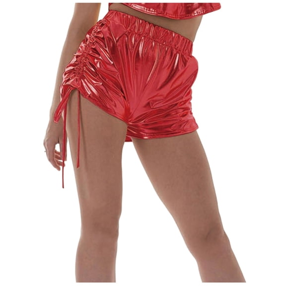 HNMKIU Women's High Waist Drawstring Shorts for Women Pu Solid Color Performance Dress and Party Hot Pants RD1,L