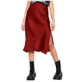 thumbnail image 1 of HNMKIU Women's High Waist Long Skirts for Women Solid Satin Elastic Waist Elegant Slit Midi Skirt for Women Z2-Red,L, 1 of 4