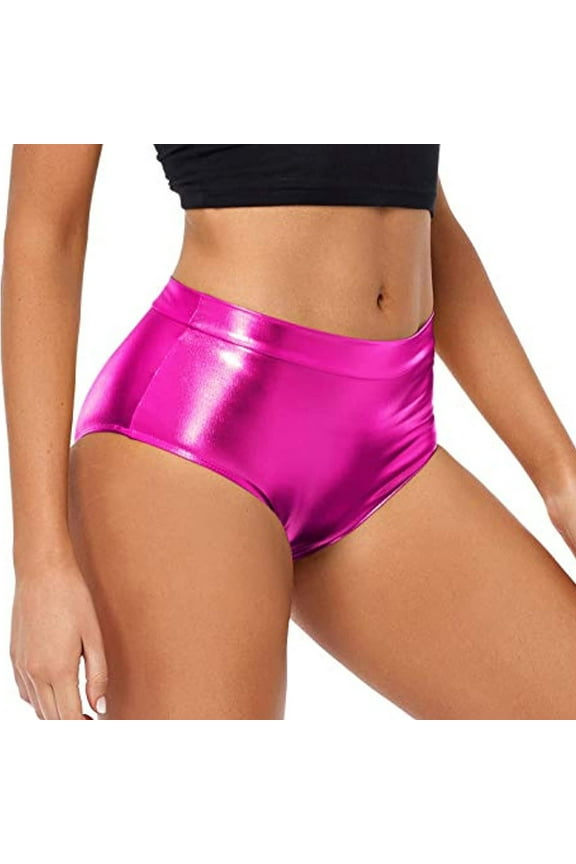 Women's High Waist Metallic Sequin Rave Booty Shorts Nightclub Dance Partywear Hot Pants Hot Pink,M
