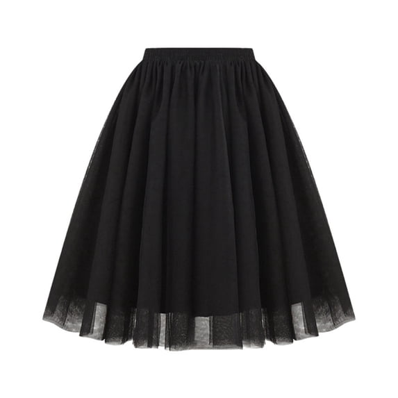 HNMKIU Women's High Waist Pleated Midi Skirt Soft Drape A Line Style Tutu Skirt 02_Black,XXL