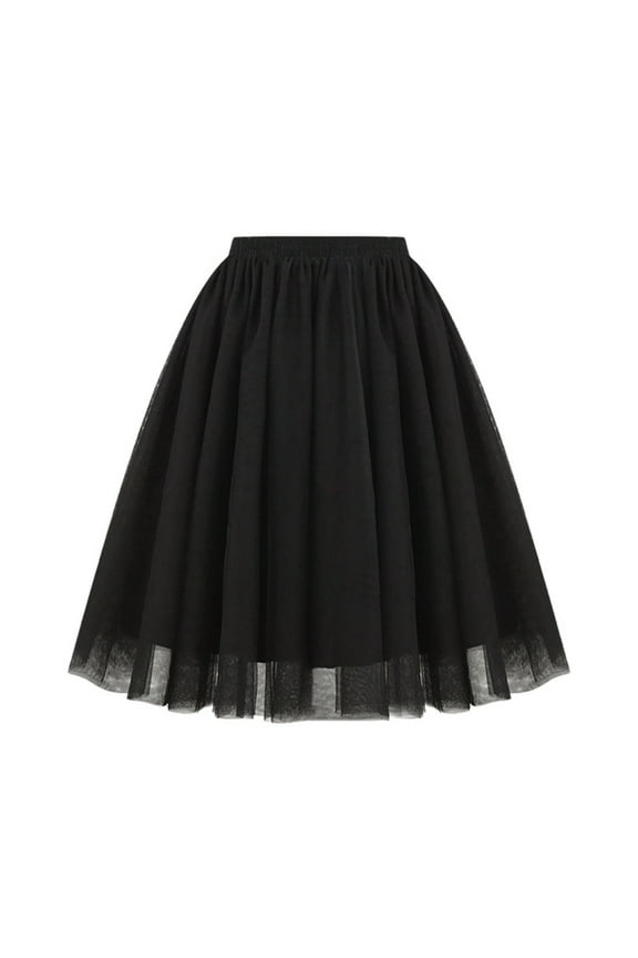 Women's High Waist Pleated Midi Skirt Soft Drape A Line Style Tutu Skirt 02_Black,XXL