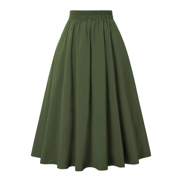 HNMKIU Women's High Waist Pleated Short Skirt Casual Fashion with Pockets Solid Color Skirts for Women Army Green,S