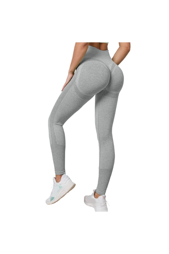Women's High Waist Seamless Yoga Pants Lifting Workout Non See Through Squat Proof Fitness Running Activewear Seamless Leggings for Women 02_Light Gray,S