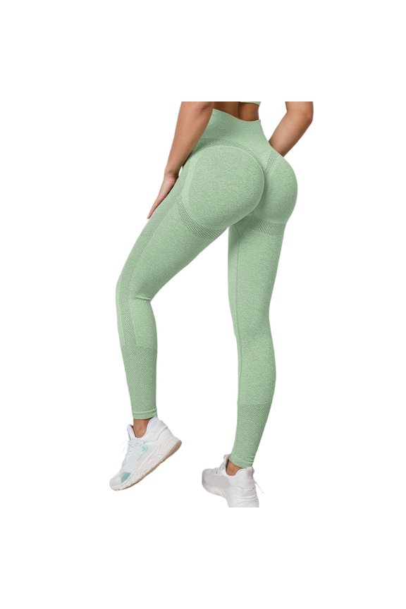 Women's High Waist Seamless Yoga Pants Lifting Workout Non See Through Squat Proof Fitness Running Activewear Seamless Leggings for Women 02_Light Green,S