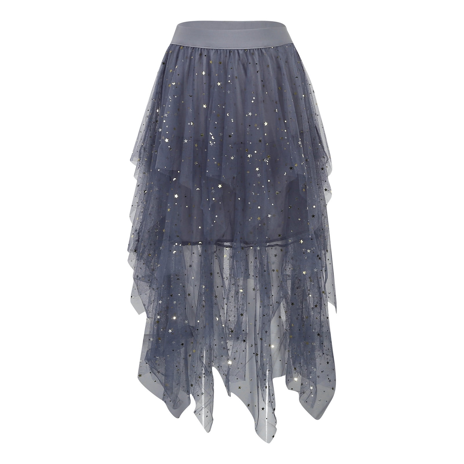 Women's Mid Length Sequin Star Mesh Gauze Skirt