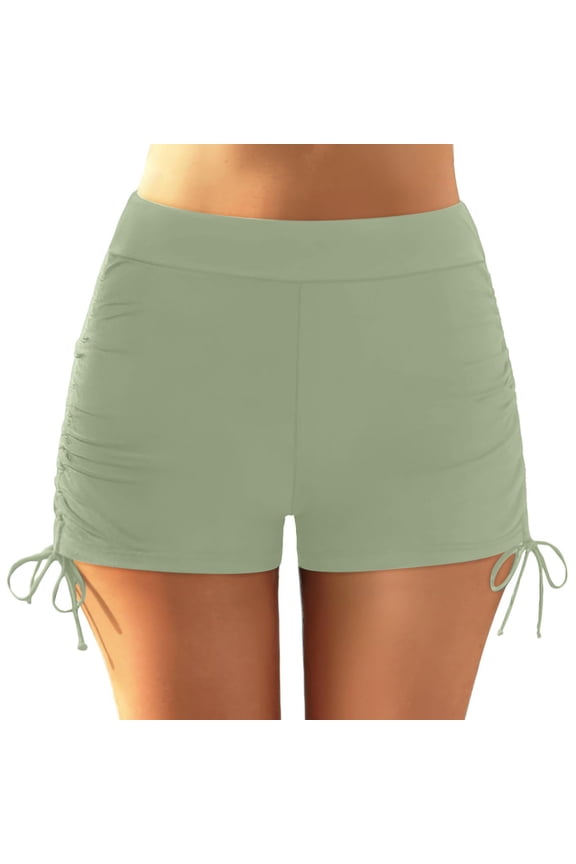 Women's High Waist Square Leg Drawstring Swim Shorts Bikini Bottoms Swim Shorts Army Green,XL