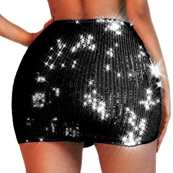 HNMKIU Women's High Waist Stretchy Bodycon Sequin Skirt Sparkly Pencil Skirt for Party 02_Black,L