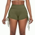 thumbnail image 1 of HNMKIU Women's High Waisted Drawstring No Seam Awkwardness Ruched Booty Lifting Shorts for Running and Workout Yoga Shorts 01_Army Green,S, 1 of 4