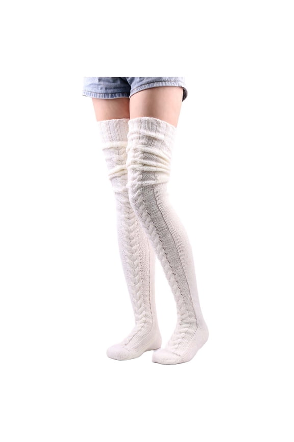 Women's Knitted Leg Warmers Over The Knee Boot Socks Thermal Winter Wear White,B