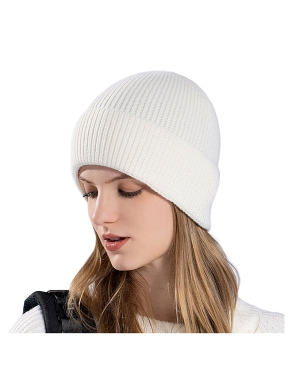 Women's Knit Winter Hat Extra Large Warm Sock Cap for Cold Weather Comfort White,One Size