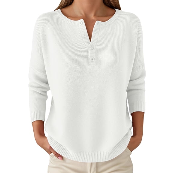 HNMKIU Women's Knitted Button Front V-Neck Pullover Sweater for Plus Size and Womens Cardigan Sweaters White,XL