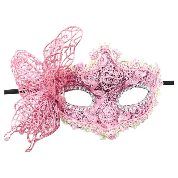 HNMKIU Women's Lace Applique Feather Adult Half Face Carnival Party with Gold Powder carnival 05_Pink,One Size