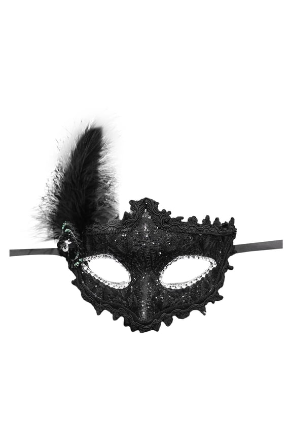 Women's Lace Applique Side Plush Adult Half Face Carnival Party with Gold Powder carnival 04_Black,One Size