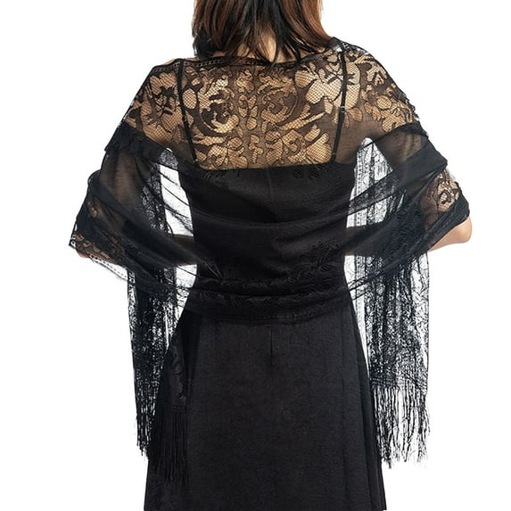 HNMKIU Women's Lace Shawl for Evening Dresses and Bridesmaids Hollowed Out Shawl Bridal Party Accessory for Cheongsam and Dinner Black,One Size