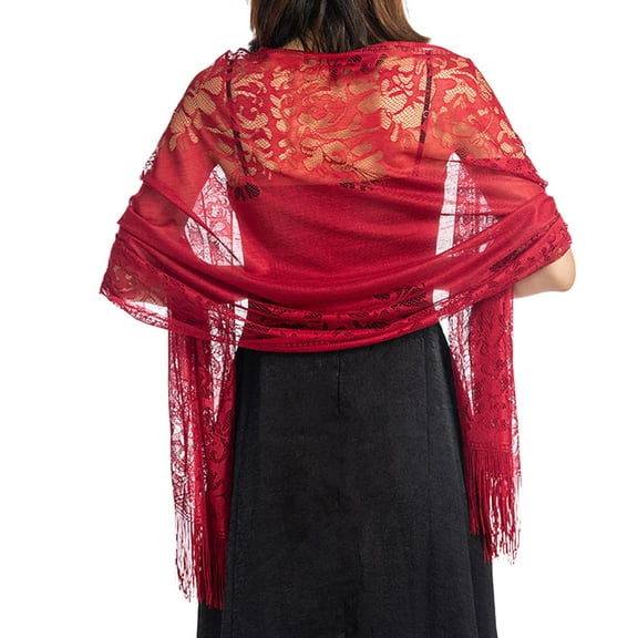 HNMKIU Women's Lace Shawl for Evening Dresses and Bridesmaids Hollowed Out Shawl Bridal Party Accessory for Cheongsam and Dinner Hot Pink,One Size